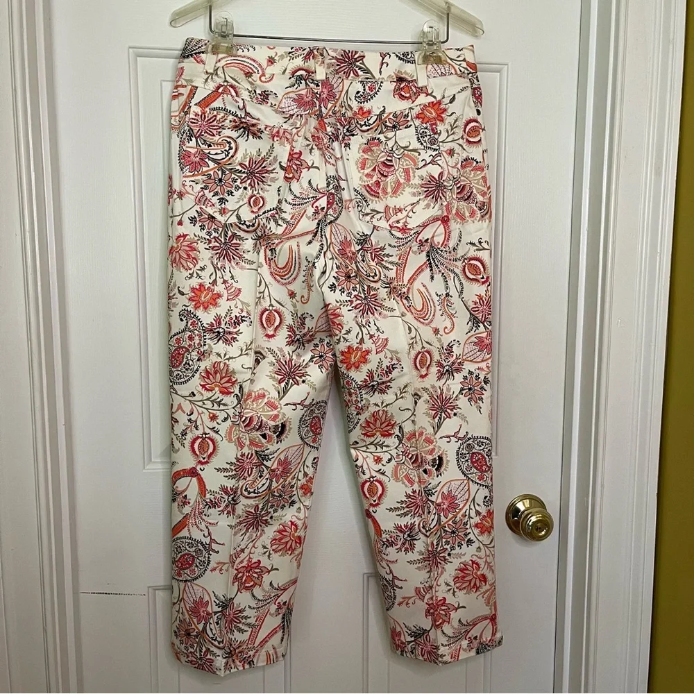 Rafaella Women's Stretch Paisley Floral Cropped Capris Pants - Red, Pink,Orange - Picture 5 of 13